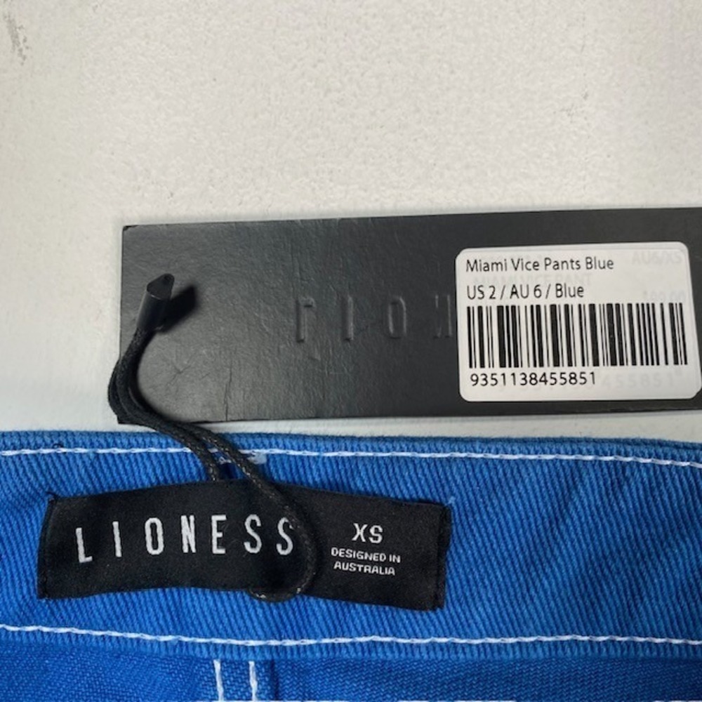 Lioness‎ Miami Vice Pants Blue High Rise Wide Leg Cargo Contrast Stitch XS NEW - Picture 2 of 9
